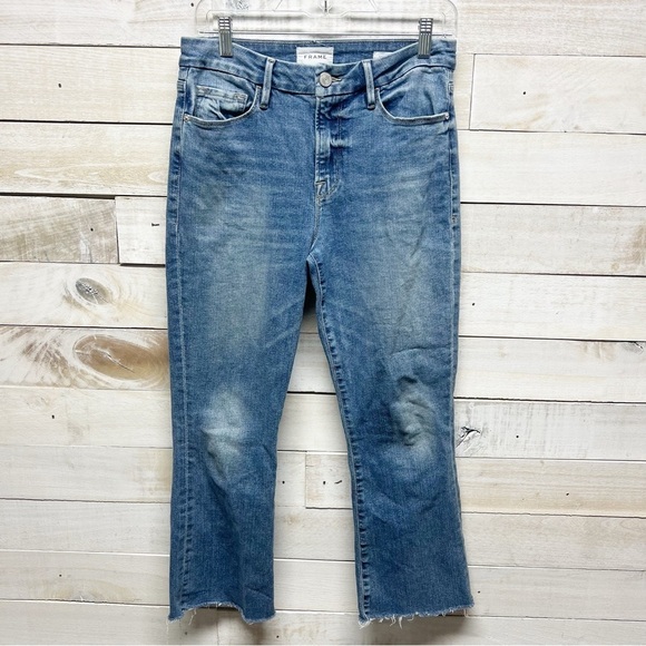 Frame Denim Denim - Frame‎ Le Crop Mini Boot Fray Hem Jeans Size 27 Blue Denim Medium Wash